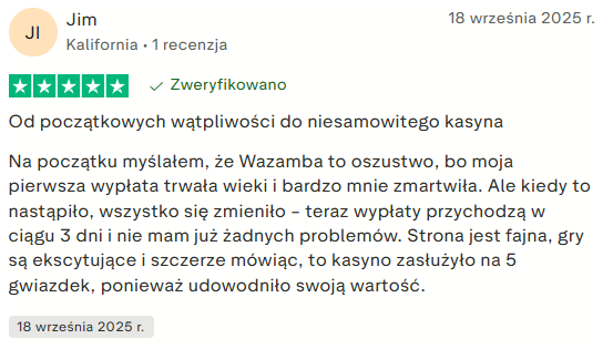 Gry i bonusy Wazamba - recenzja na Trustpilot